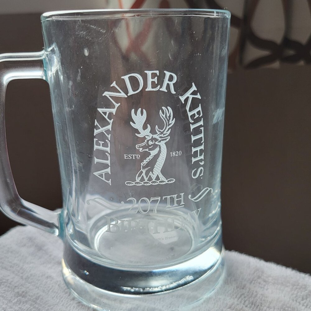 Alexander Keith's 207th birthday Beer Glass w/handle RARE GUC SEE PICTURES